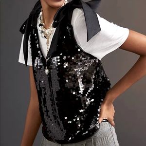 ANTHROPOLOGIE Maeve Sequined Tie Straps Tank